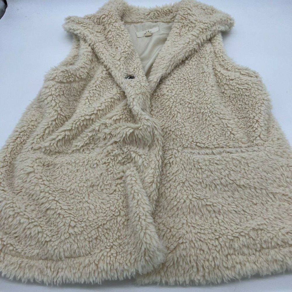 Thread & Supply Sherpa Vest Womens Size Large Fluffy Snap Teddy Bear Ivory